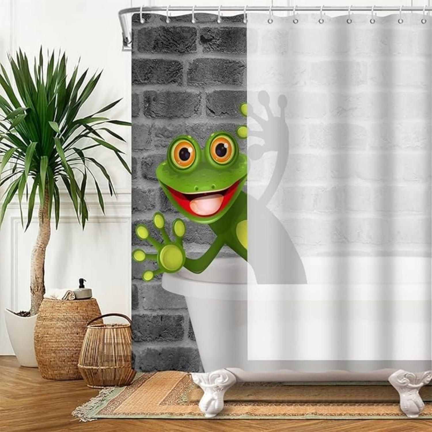 DUSCHVORHANG Grau Frosch niedlich Tier Wand Badewanne - Grün, Textil (180/180cm) - MCBOSON