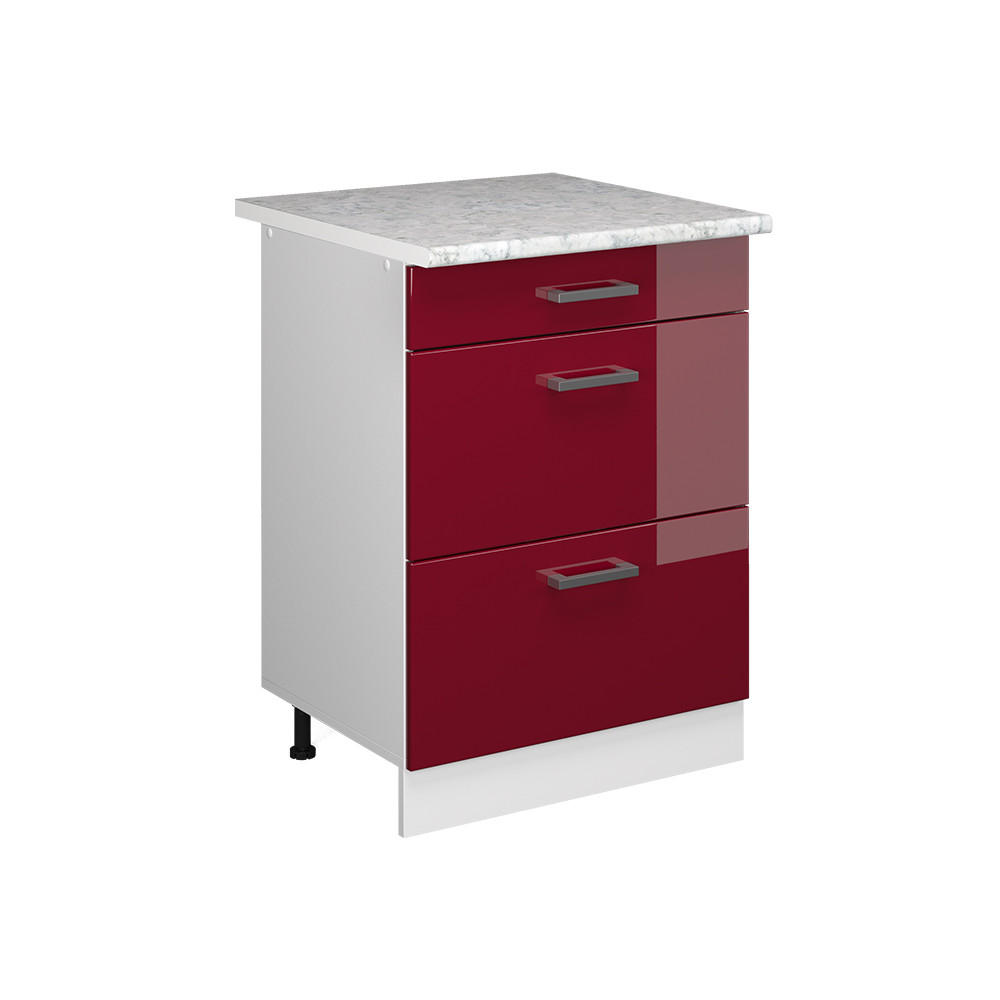 KÖKSUNDERSKÅP R-Line Röd högblank 60 cm med lådor, AP marmor Röd, Vit 81.6/60/60 cm