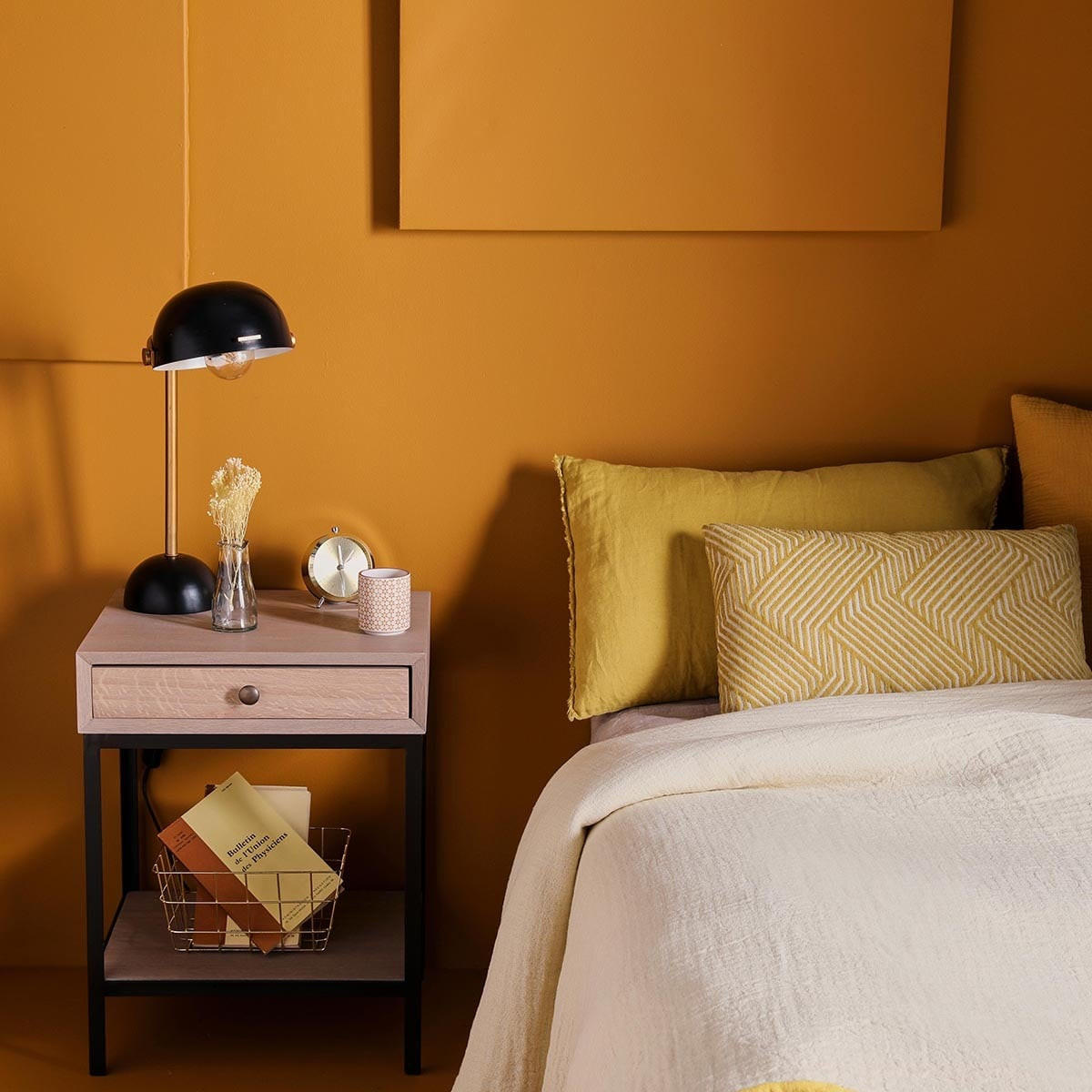 NACHTTISCH aus Eiche und Metall - Gilles - Eschefarben, Holz (42/54/35cm) - Signature