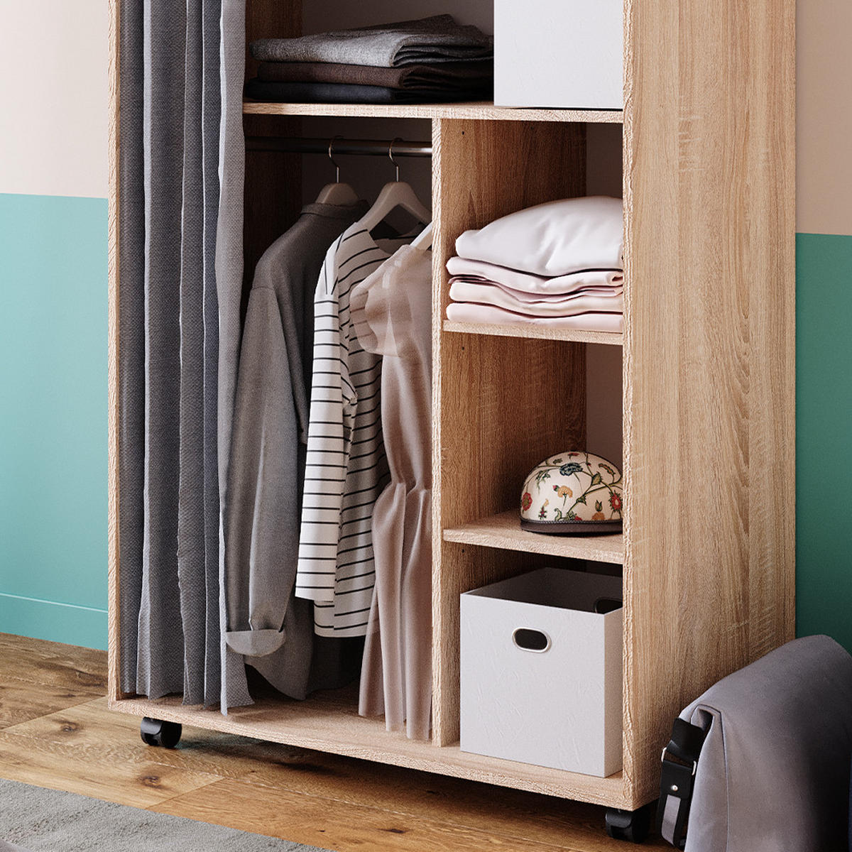 KLEIDERSCHRANK Doros Sonoma 100 x 146.6 cm mit Rollen - Sonoma Eiche, Holzwerkstoff (100/146.6/50cm) - Vicco