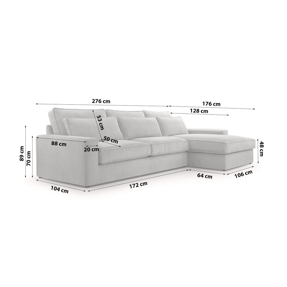 ECKSOFA 4 Sitzer Medan Mini, Grau - Grau, Textil (276/176cm) - Fedve
