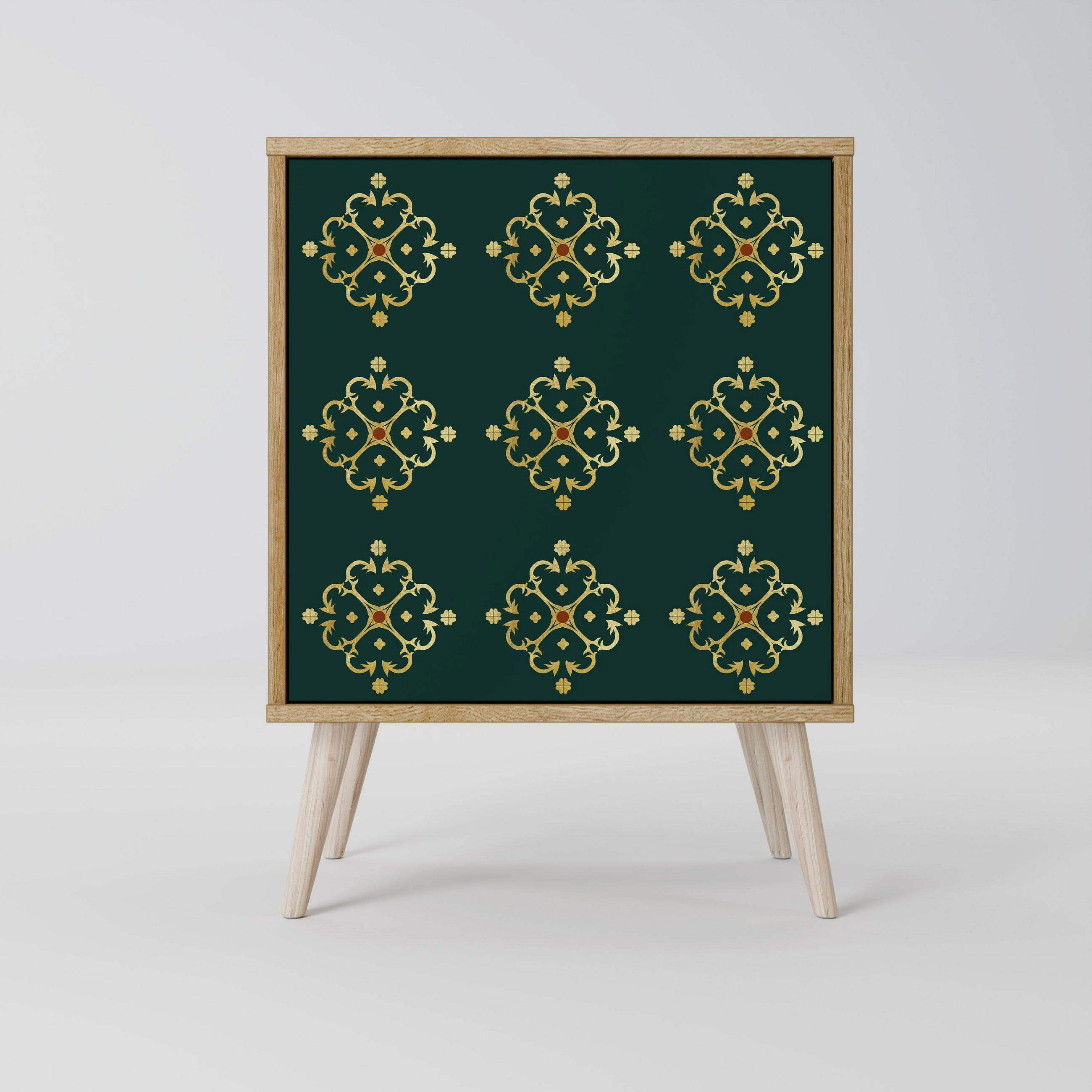 SIDEBOARD ROYAL MEDALLION, Eichefarben, 57,5x42x77,5 cm, Schräge Buchenholzfüße - Eichefarben/Buchefarben, Holzwerkstoff/Buchenholz (57.5/77.5/42cm) - SpaceRebels