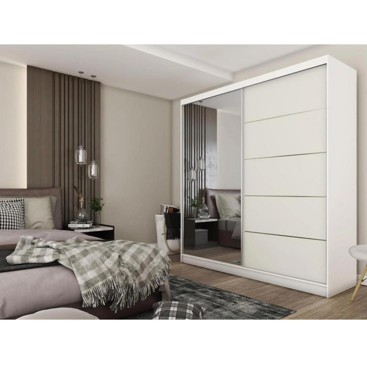 SCHWEBETÜRENSCHRANK Marika 200/216/61 weiß mit Spiegel und Schubladen - Weiß, Holzwerkstoff (200/216/61cm) - Beautysofa