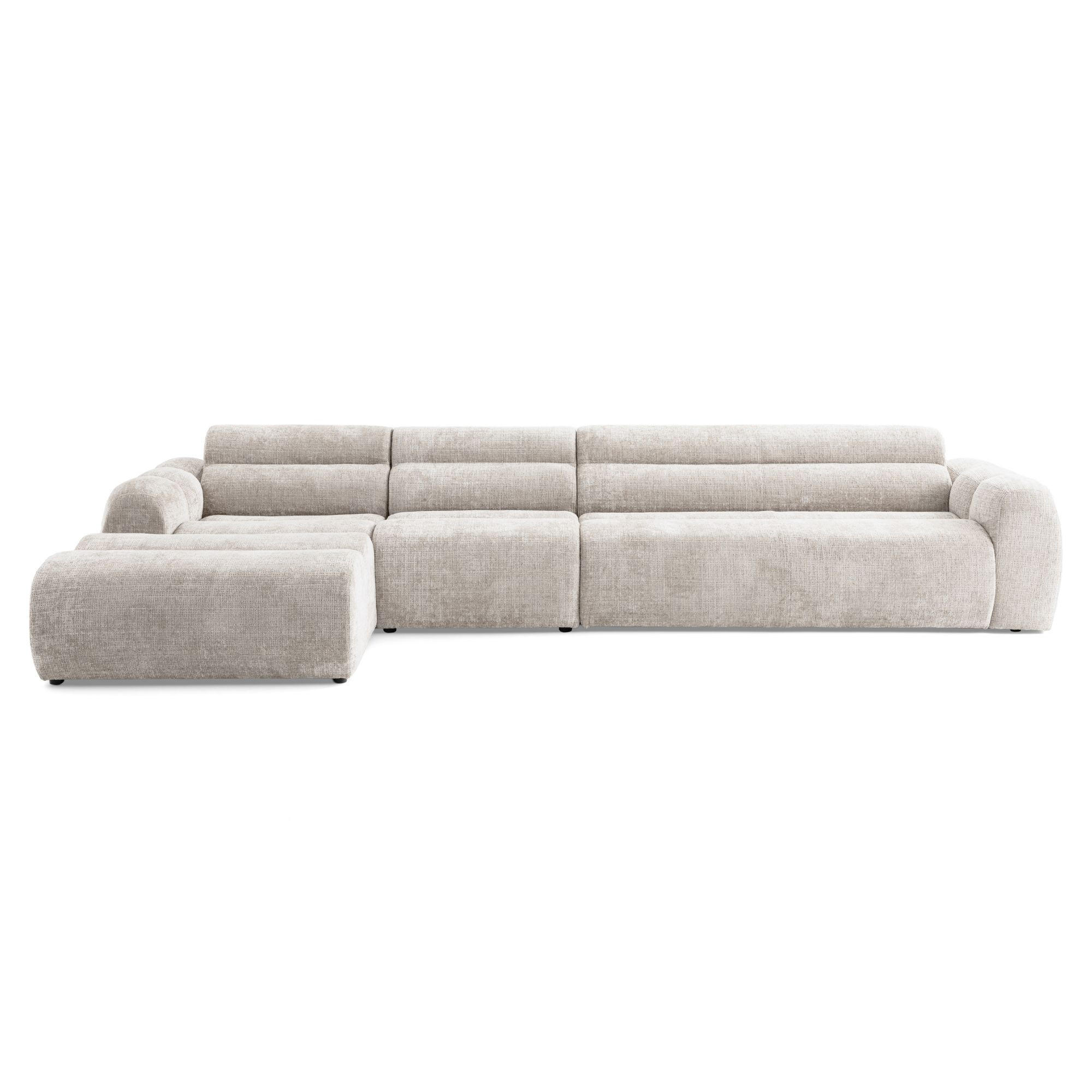 5-SITZER modulares Ecksofa VEER SET 2 Links, 379 x 175 cm, Chenille Webstoff Creme - Creme/Schwarz, Holz/Kunststoff (379/175cm) - Muffo