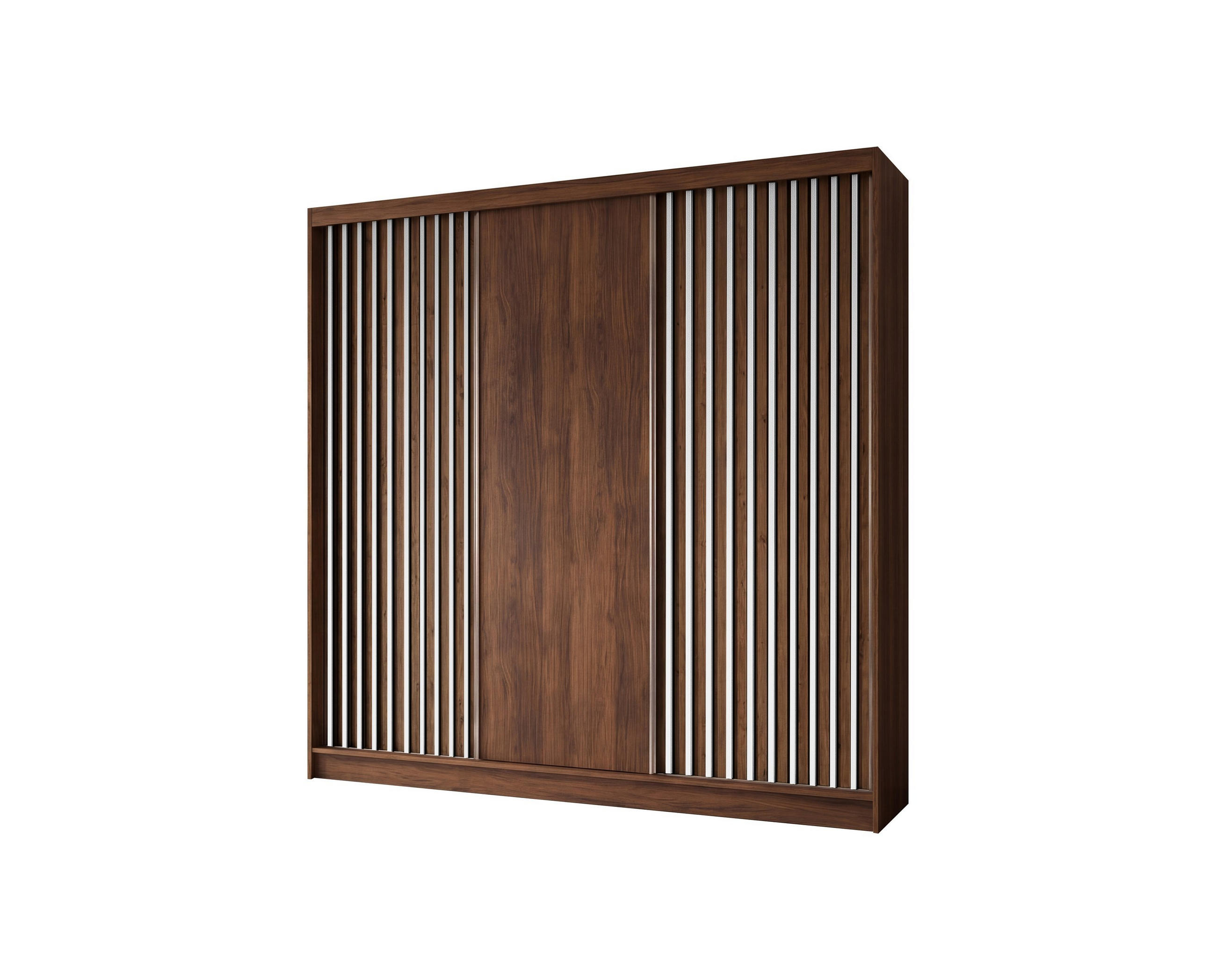SCHWEBETÜRENSCHRANK LAMELLO 240/216/61 cm Modern Kleiderschrank 3-türig Nussbaumfarben - Nussbaumfarben, Holzwerkstoff (240/216/61cm) - MASSENO