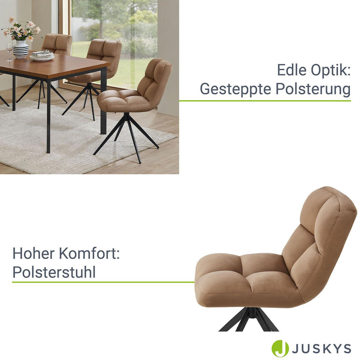 DREHSTUHL Dallas samt dunkelgrau (2er-Set) - Hellbraun, Textil (45/84/45cm) - Juskys