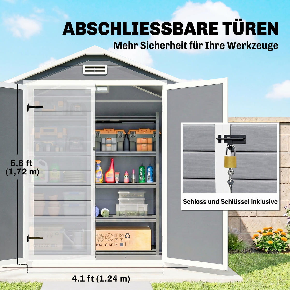 GARTENHAUS Grau 183.0/134.0/210.0cm - Grau, Metall (134/210/183cm)