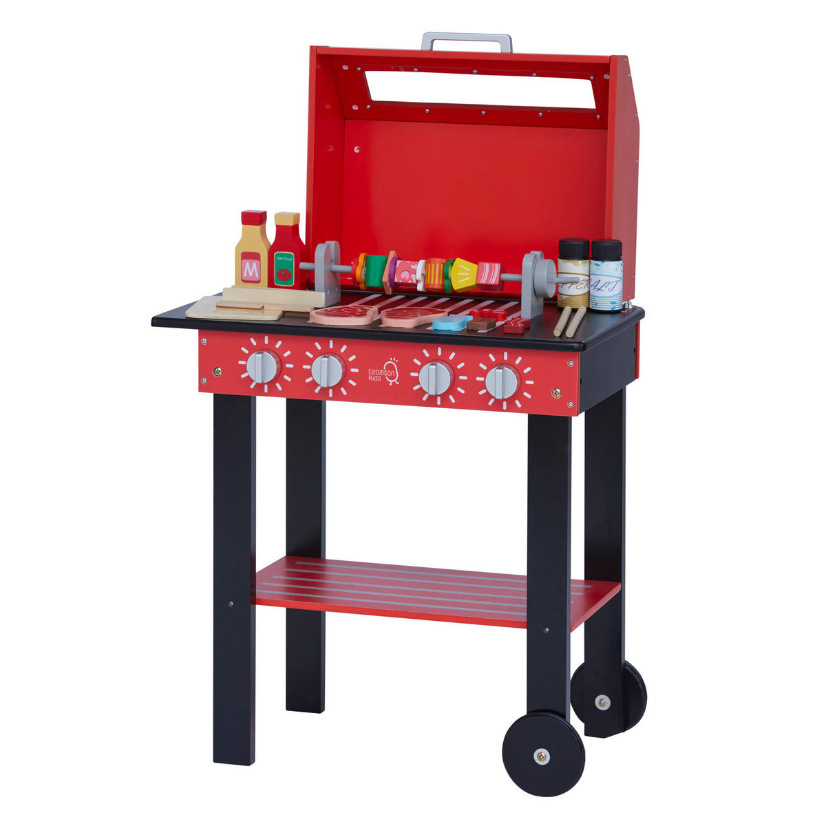 SPIELSET BBQ Grill Spielzeug, Rot, 70cm - Rot, Holz (54.6/33/70.2cm) - Teamson Kids