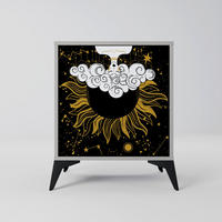 SIDEBOARD STELLAR CONSTELLATIONS, Grau, 57,5x42x70,5 cm, Schwarze Metall-Sternfüße - Multicolor/Schwarz, Holzwerkstoff/Metall (57.5/70.5/42cm) - SpaceRebels