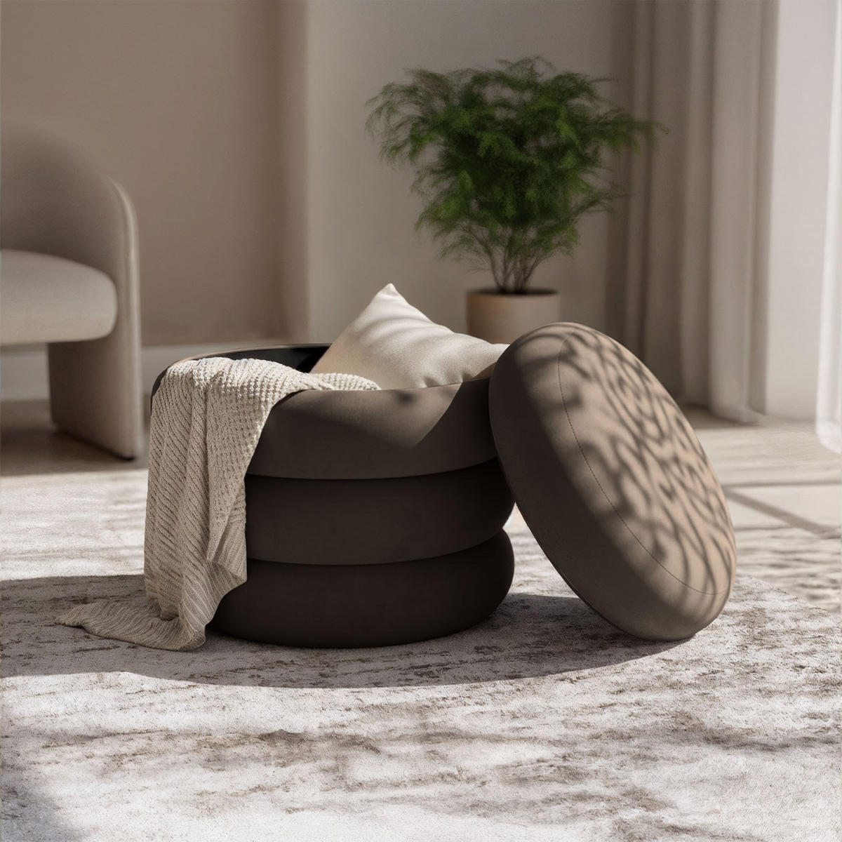 POLSTERHOCKER mit Stauraum braun - Braun, Textil (42/45/42cm) - RAUMHIRSCH FURNITURE