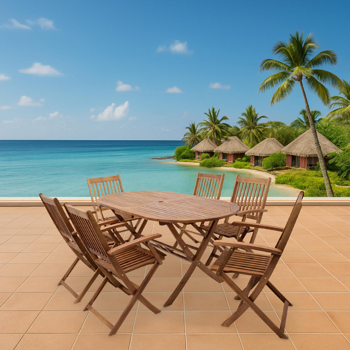 KLAPPGARTEN-GARNITUR Beno, 7-teilige GartenGARTEN-GARNITUR, Akazie geölt, FSC®-zertifiziert - Braun, Holz - TPFGarden