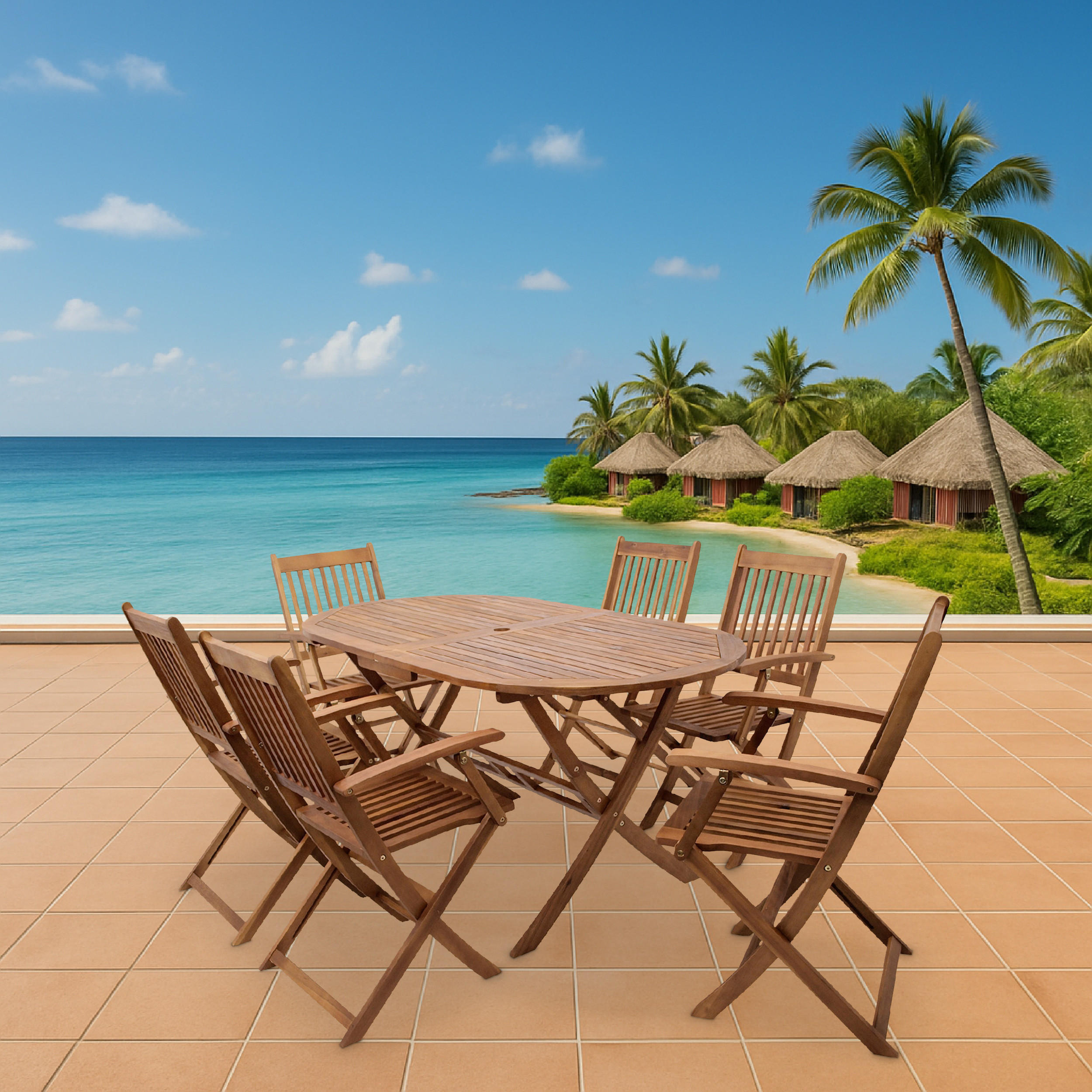 Thumbnail - TPFGarden Klappgarten-Garnitur, Braun, Holz, Gartenmöbel, Gartenmöbel-Sets