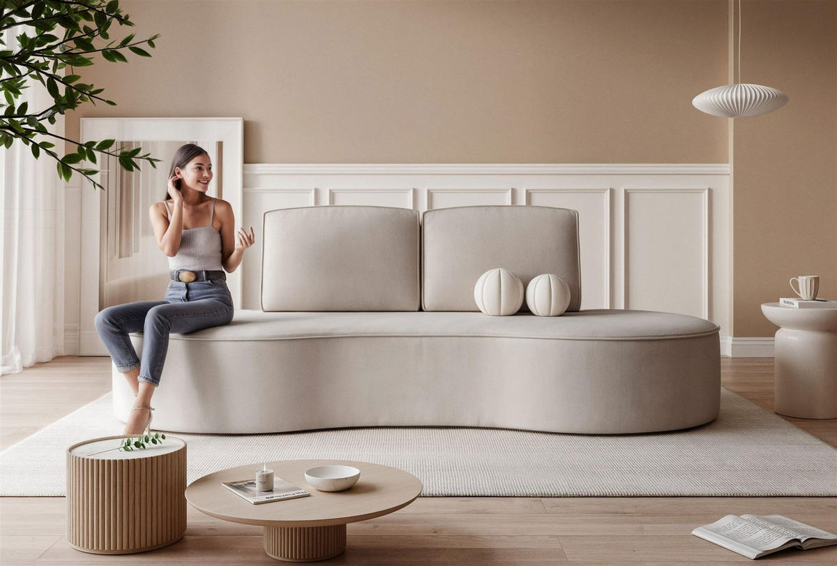 SOFA 3-sitzer Arlet In Stoff Riviera - Beige, Holzwerkstoff/Textil (234/88/101cm) - Fun Möbel