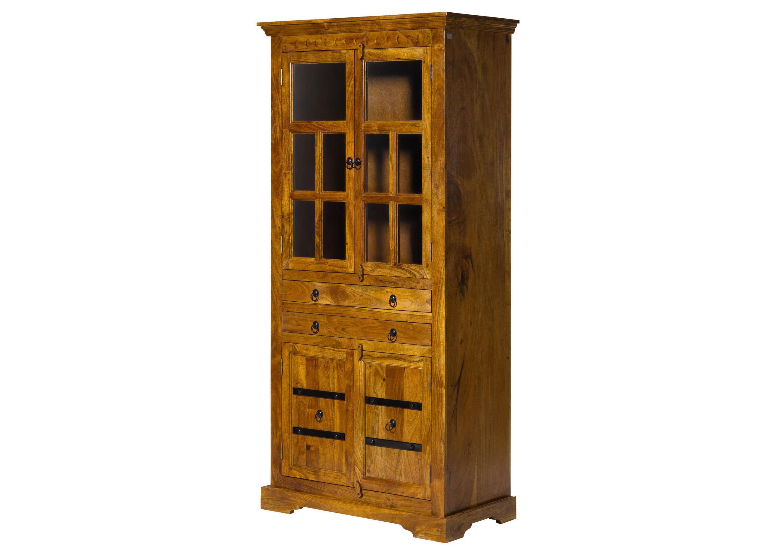 VITRINE Akazie 94x50x195 honig lackiert OXFORD #0452 - Braun, Holz (94/195/50cm) - Massivmoebel24