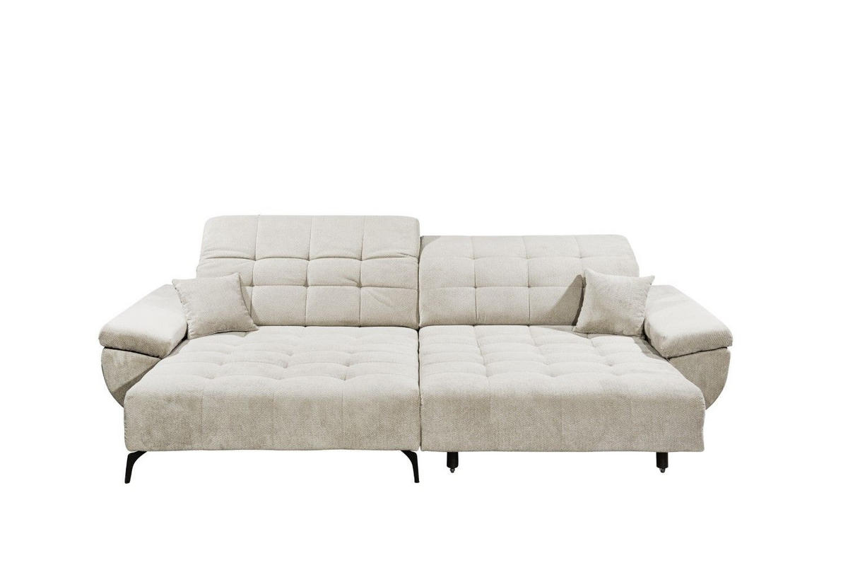 ECKSCHLAFSOFA mit Schlaffunktion & elektrischer Sitztiefenverstellung - Beige/Silberfarben, Holz/Kunststoff (297/170cm) - ed exciting design