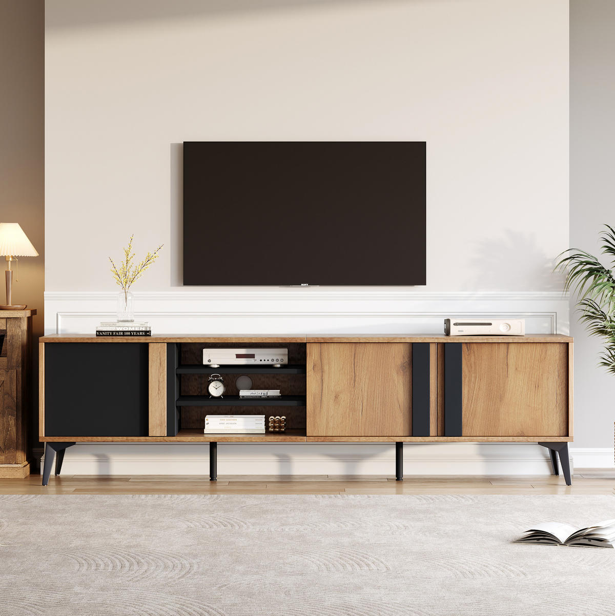 TV-ELEMENT mit 3 Türen 180 x 40 x 50 cm Brown/Black - Braun, Holzwerkstoff (40/50/180cm) - Beauniv