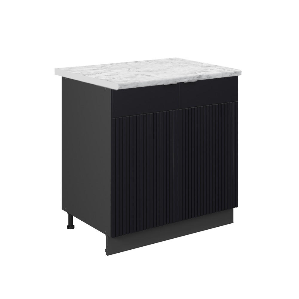 SPÜLENUNTERSCHRANK Fame-Line, Schwarz gestreift, 80 cm mit Regal, AP Marmor - Anthrazit/Schwarz, Holzwerkstoff (80/82/60cm) - Vicco