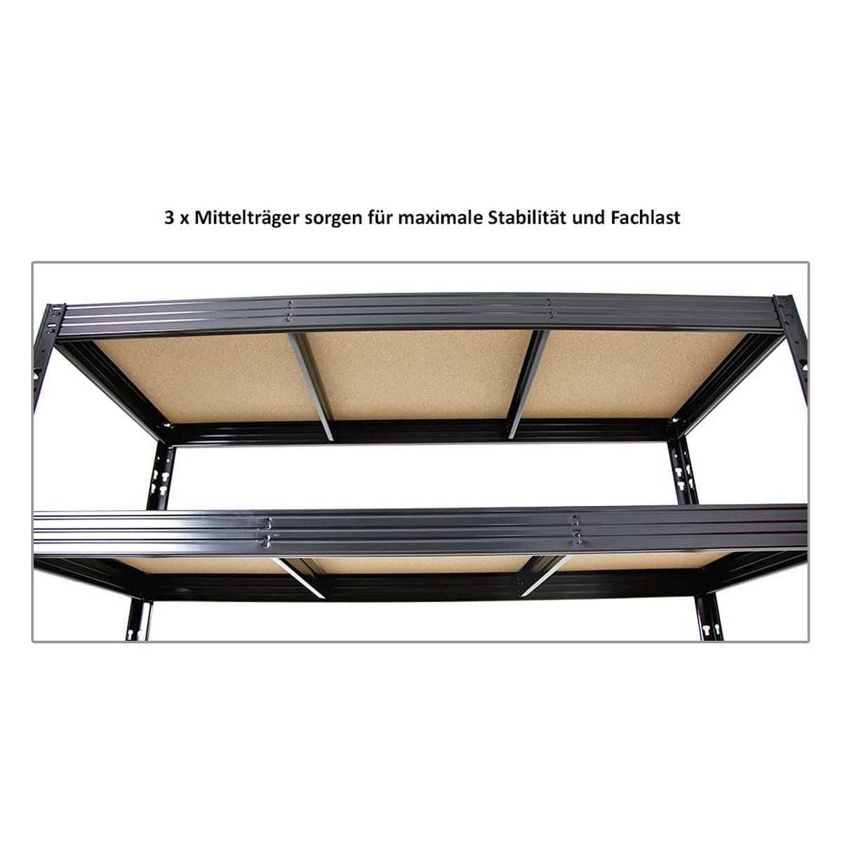 SCHWERLASTREGAL Rhino 180x160x60 cm 4 Spanplatten-Ebenen 8mm Fachlast 500 kg Schwarz - Schwarz, Metall (160/180/60cm) - PROREGAL