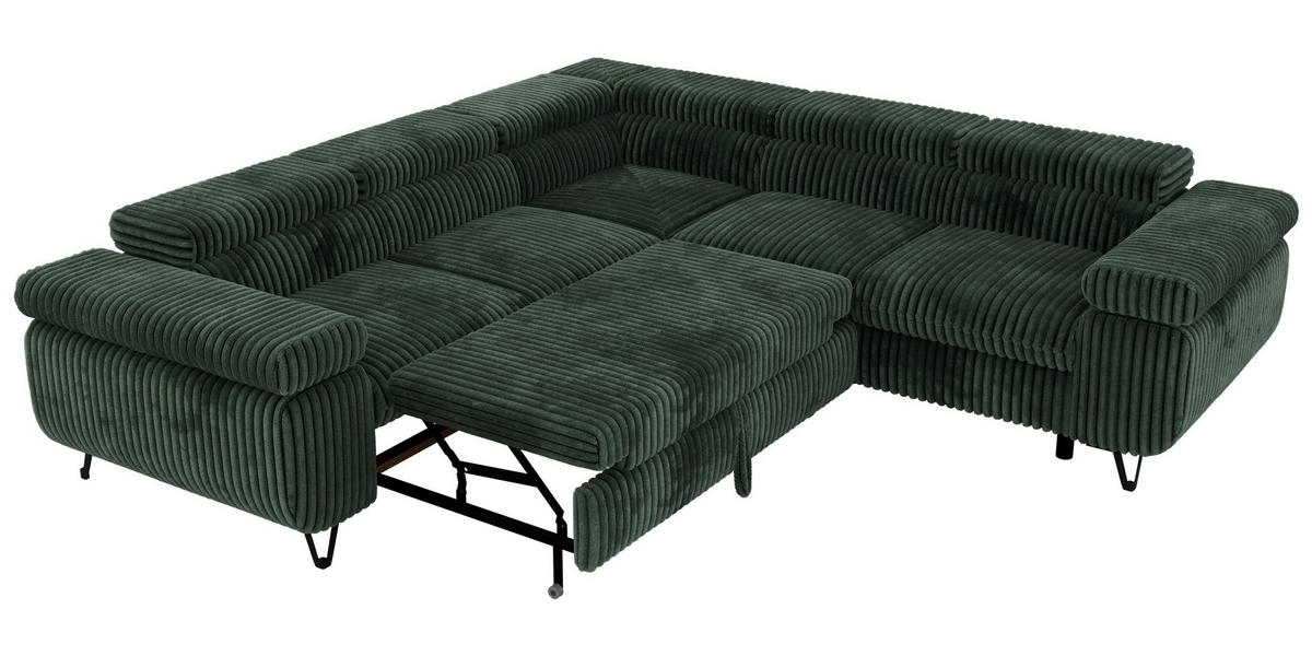 ECKSOFA QUADRO L - Dunkelgrün Cord - Rechts Seite - Dunkelgrün/Schwarz, Textil/Metall (269/269cm) - MKS