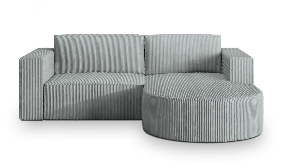 ECKSOFA SORELA P R-S Hellgrau Kordstoff mit Schlaffunktion - Hellgrau, Holz (263/174cm) - MASSENO