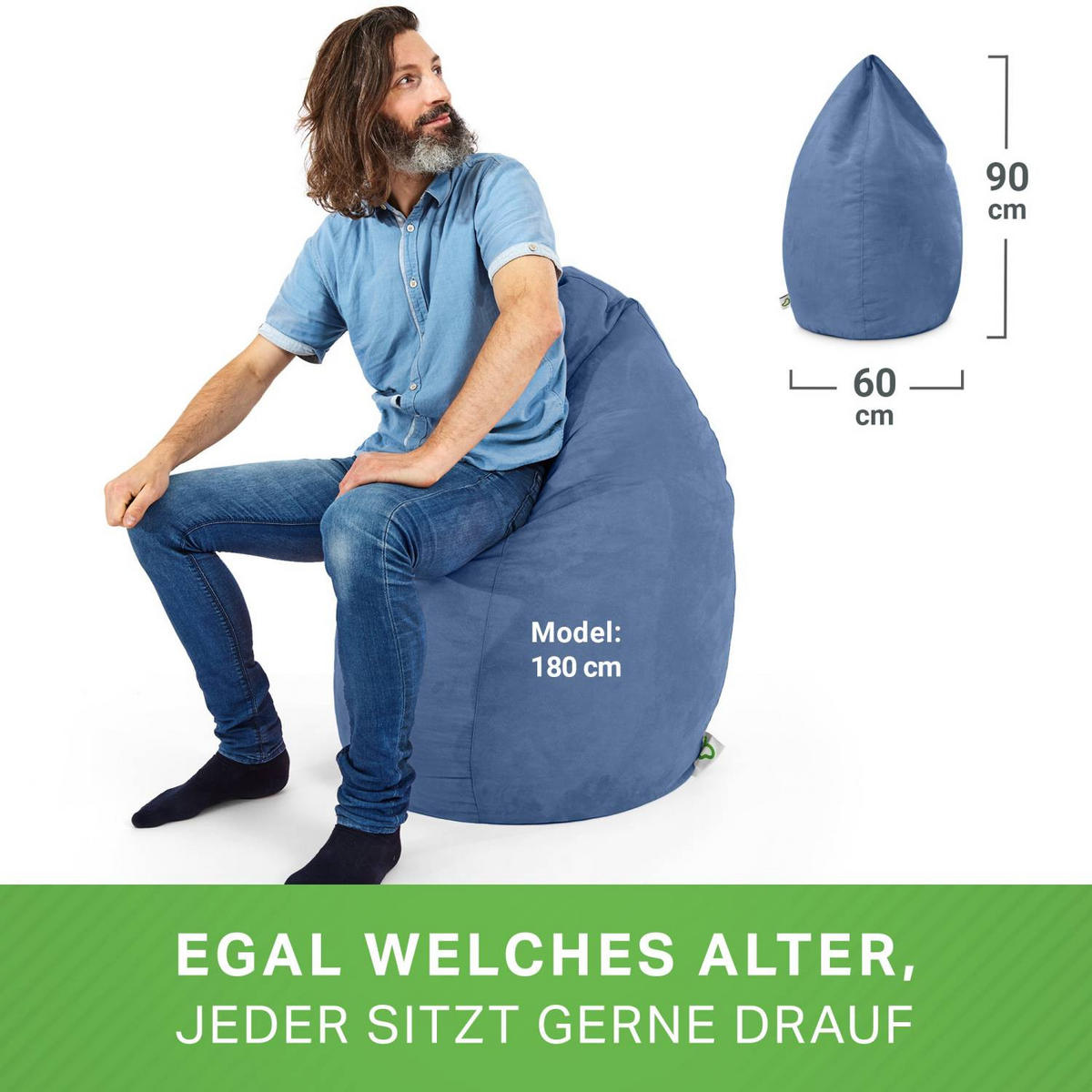 SITZSACK "Drop" 60x60x90cm - 220L - Hellblau, Textil (60/90/60cm) - Green Bean