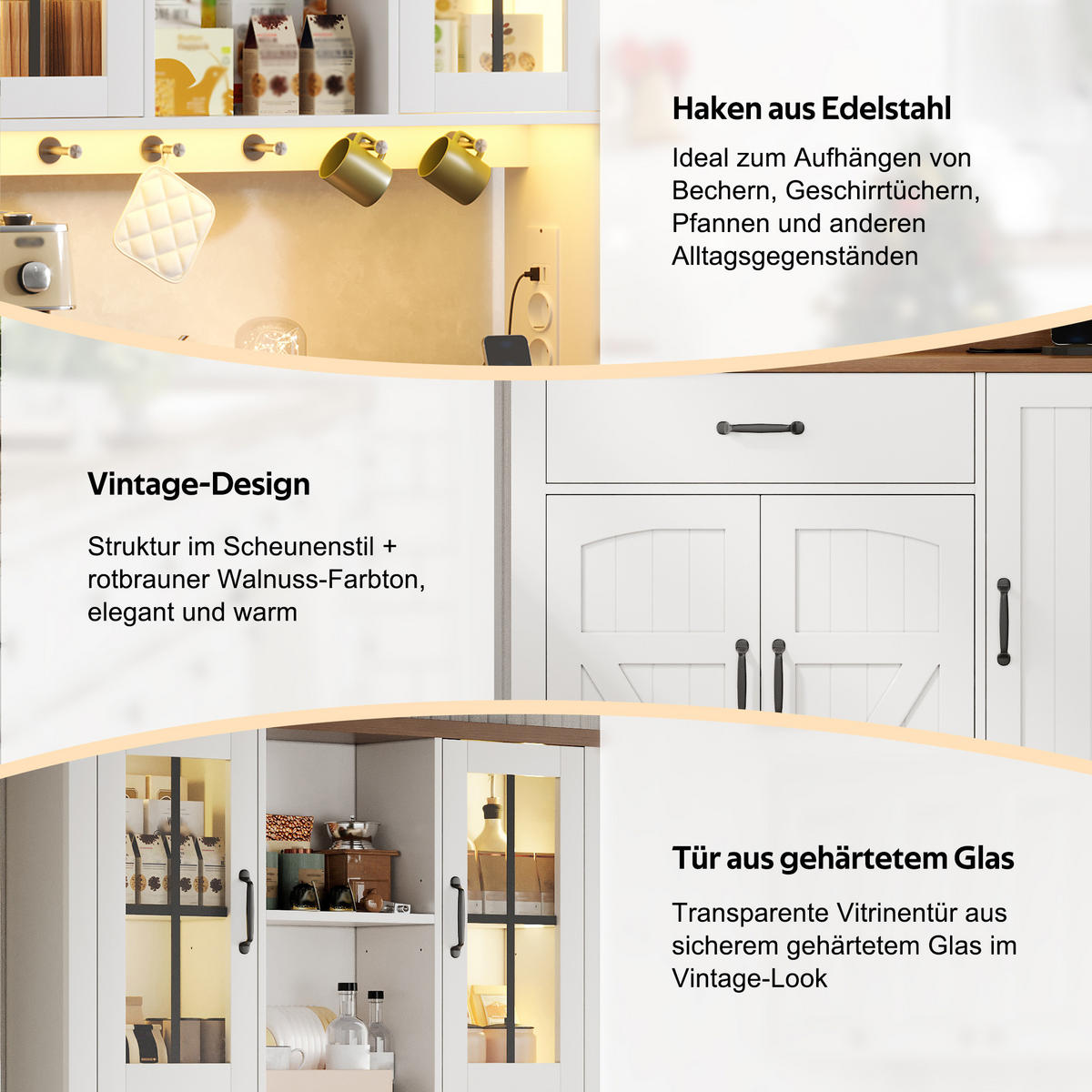 BUFFET 105/40/185 cm Weiß mit 1 Schubladen, farbwechselnder LED-Beleuchtung und Steckdosen - Weiß, Holz (105/185/40cm) - Oxeza