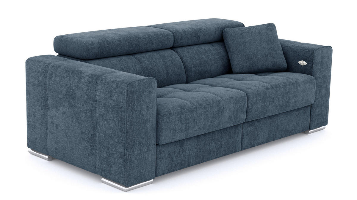 SOFA QUARTZ 3-Sitzer mit 1 Relaxfunktion, blau - Blau/Silberfarben, Holzwerkstoff/Textil (204/80/102cm) - Courtois Laville