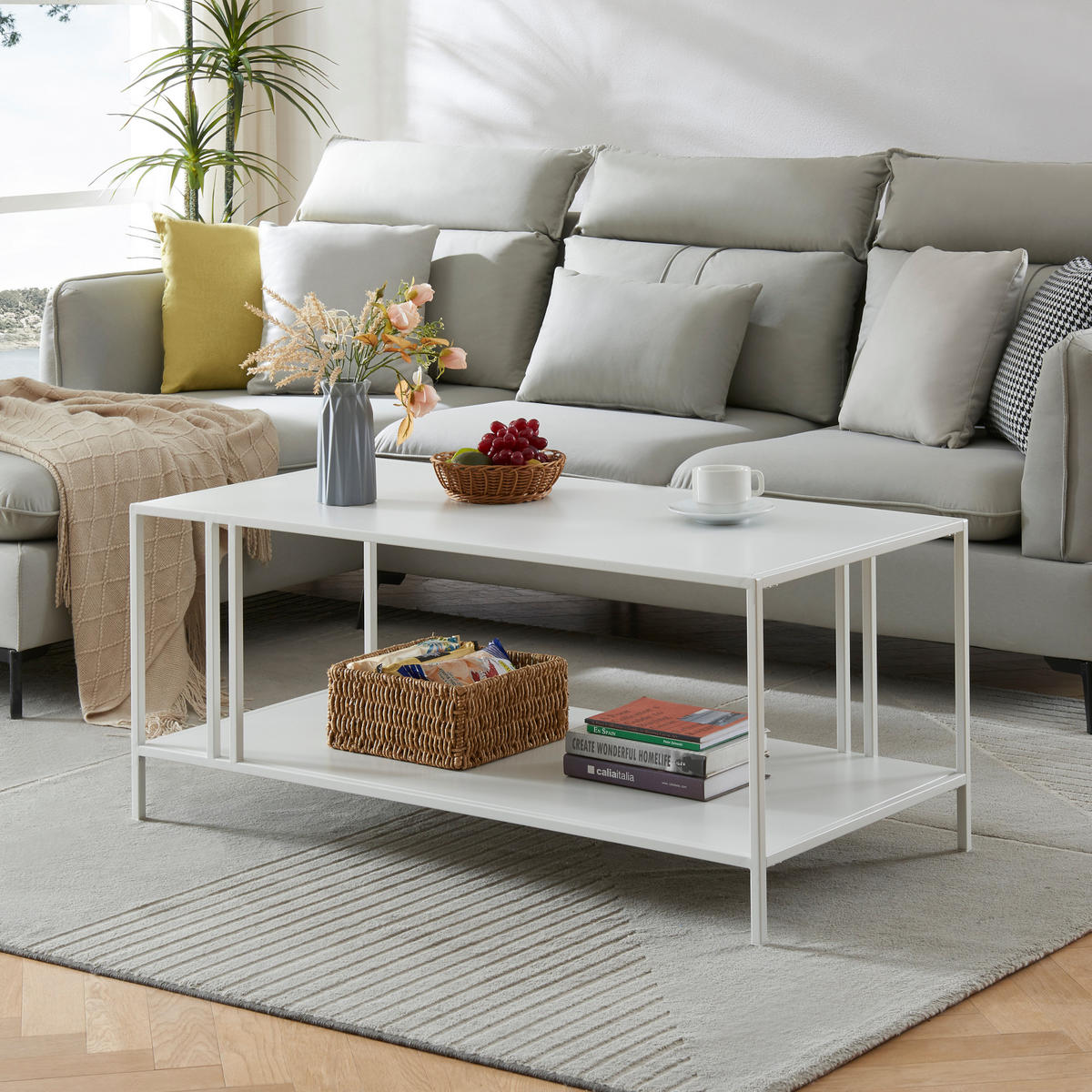 COUCHTISCH Kumlinge 110/55/47 cm - Weiß, Metall (55/110/47cm) - [en.casa]