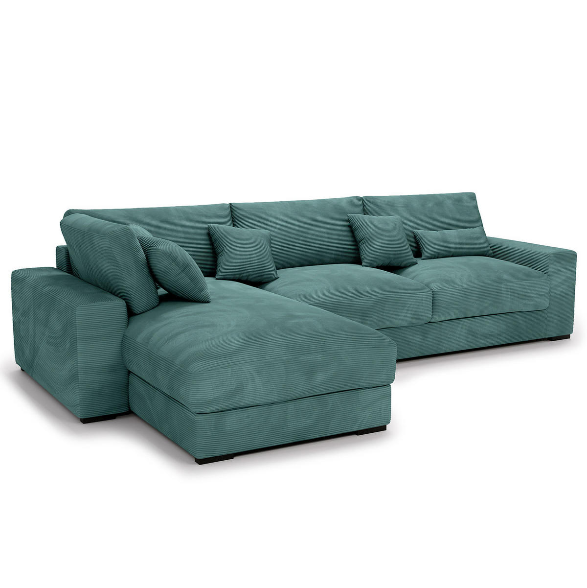 ECKSOFA mit Longchair - Blaugrau/Schwarz, Kunststoff/Textil (340/205cm) - home24