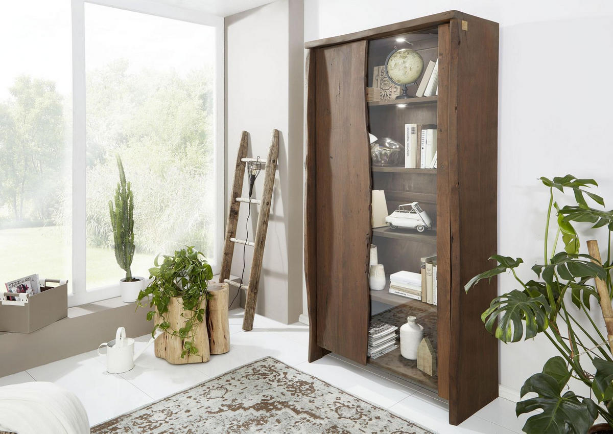 VITRINE Akazie 105x45x204 braun lackiert PURE ACACIA #811 - Braun, Holz (105/204/45cm) - Massivmoebel24