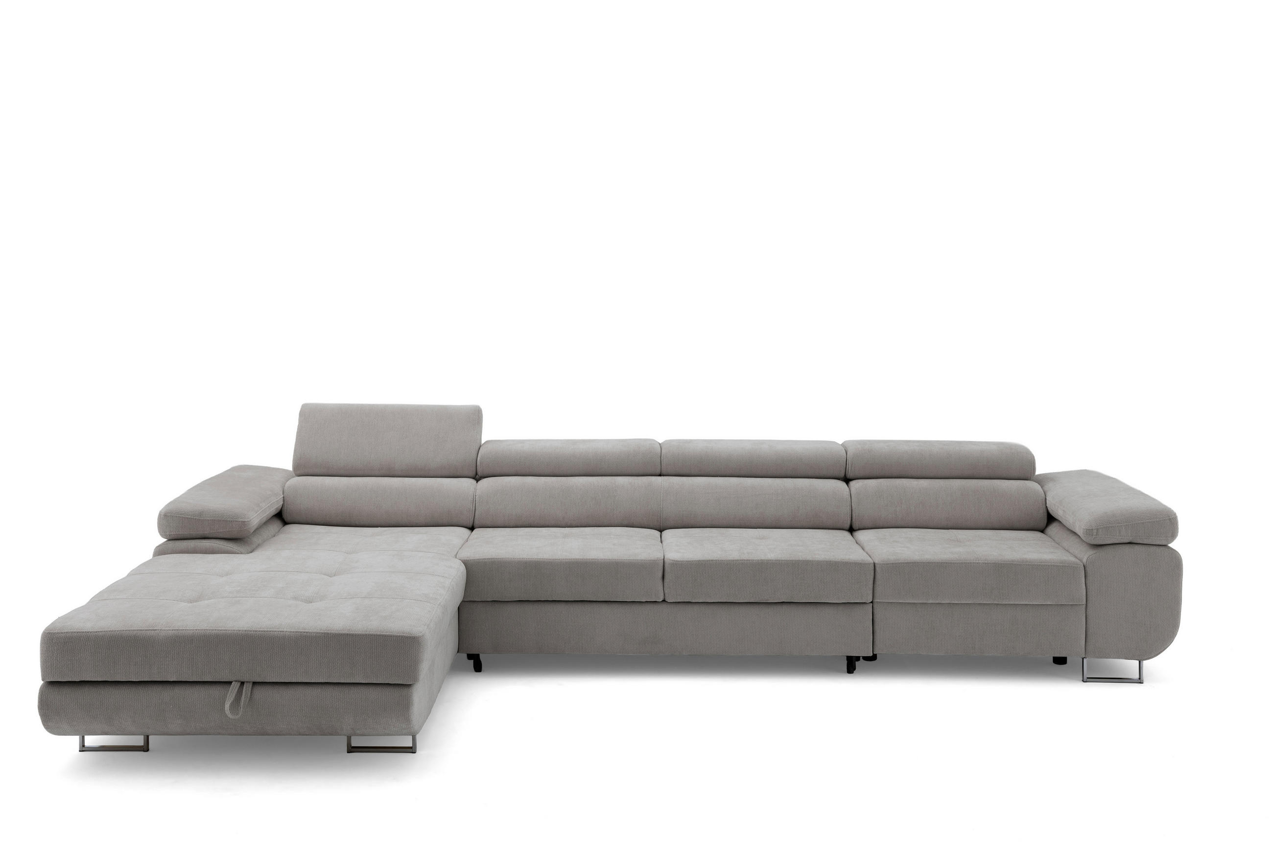 ECKSOFA ALONZO MAXI Links mit Schlaffunktion 125x195 Chenille Grau - Chromfarben/Grau, Holz/Textil (350/203cm) - Muffo