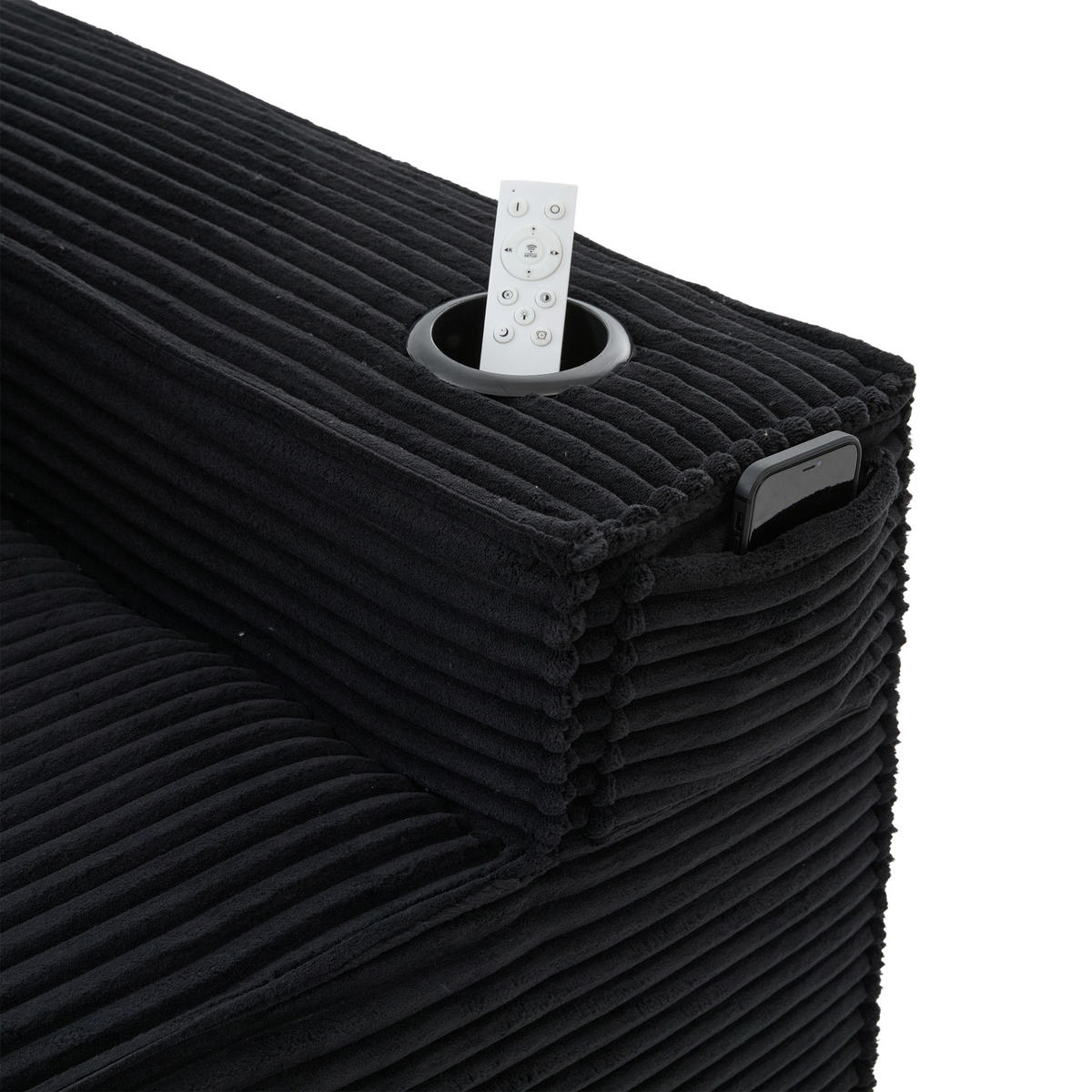 2-SITZER-SOFA DE-33835 modular mit Getränkehaltern Schwarz - Schwarz, Textil (188/75/90cm) - ComfortXL