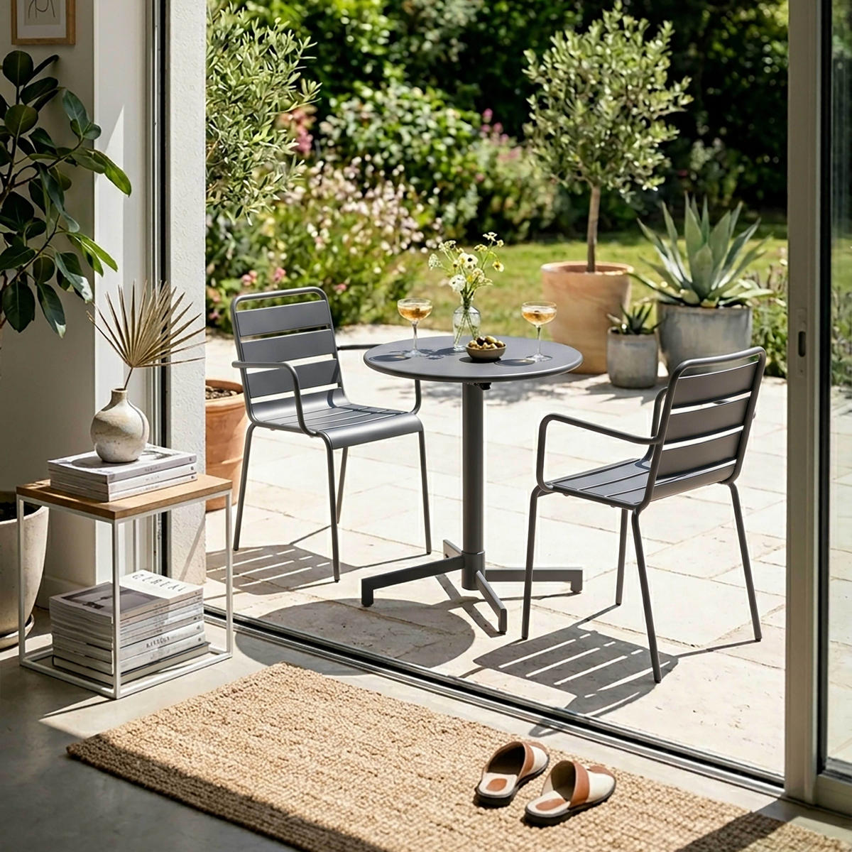 GARTENSET 3-tlg., Anthrazitgrau - Grau, Metall - Oviala