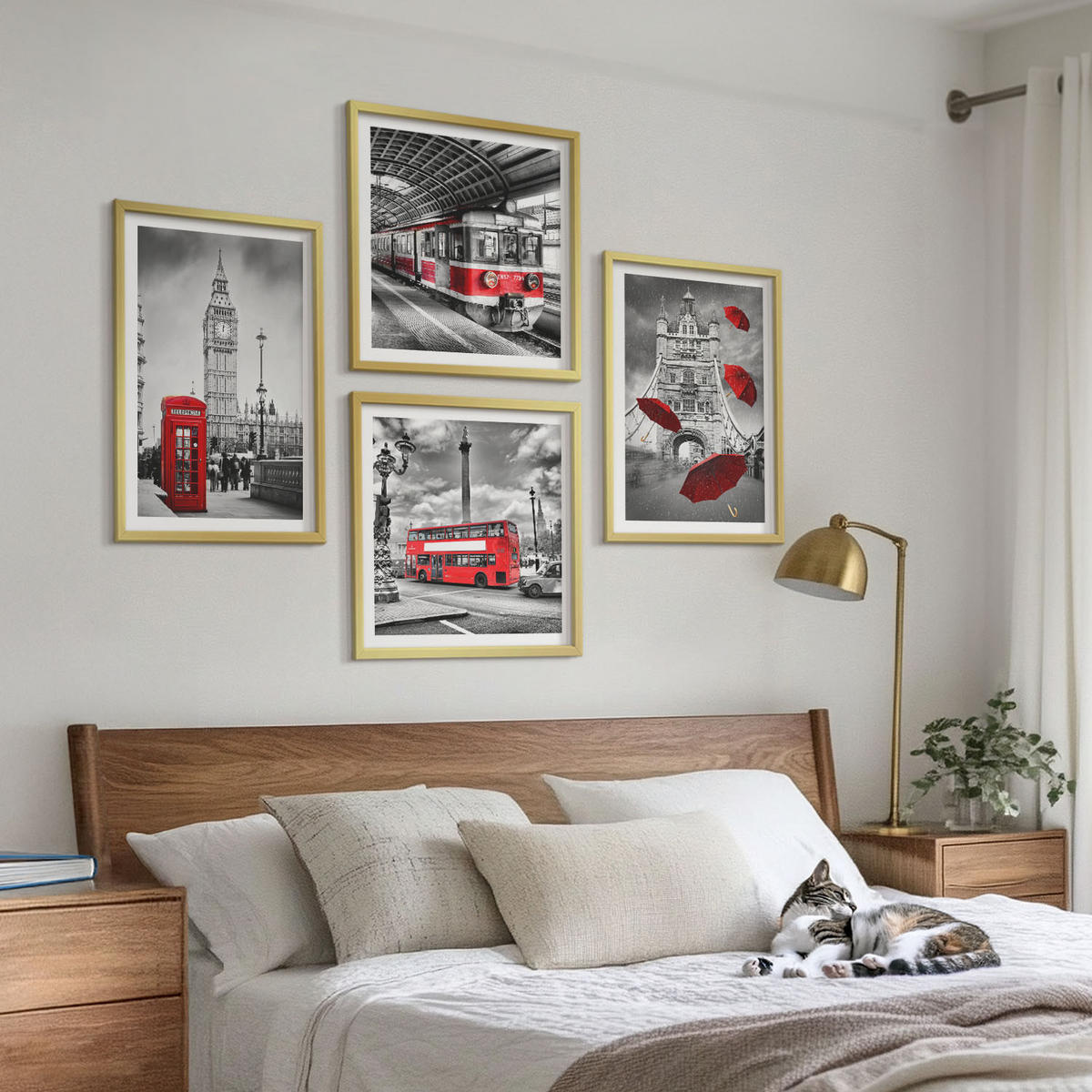 BILDER SET 4er Set - 50x50 cm & 40x60 cm Goldrahmen - Red Accents London - Goldfarben, Kunststoff (50/50cm) - TULUP