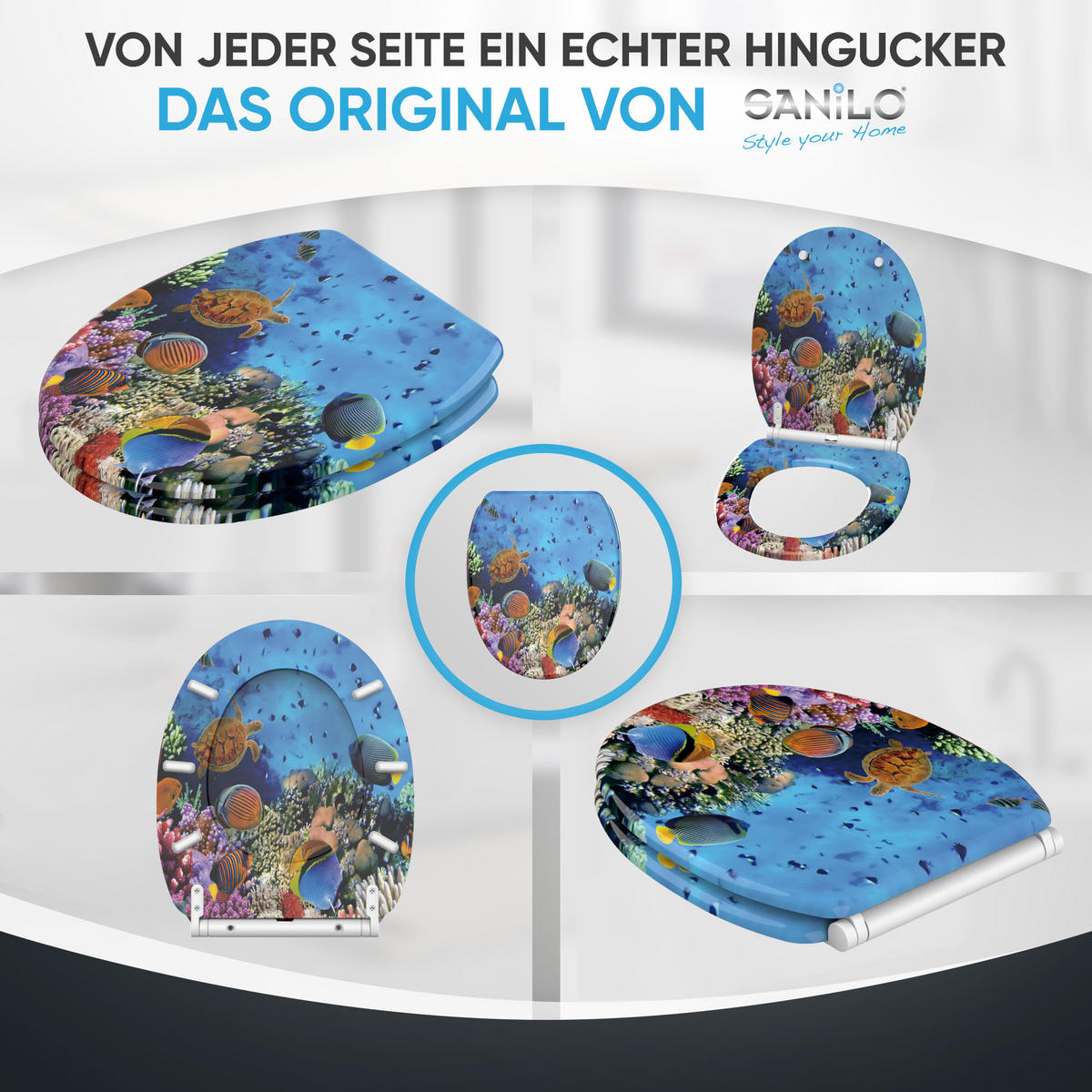 WC-SITZ mit Absenkautomatik & Top Fix Ocean - Blau, Holzwerkstoff (37.7/5.5/48cm) - Sanilo