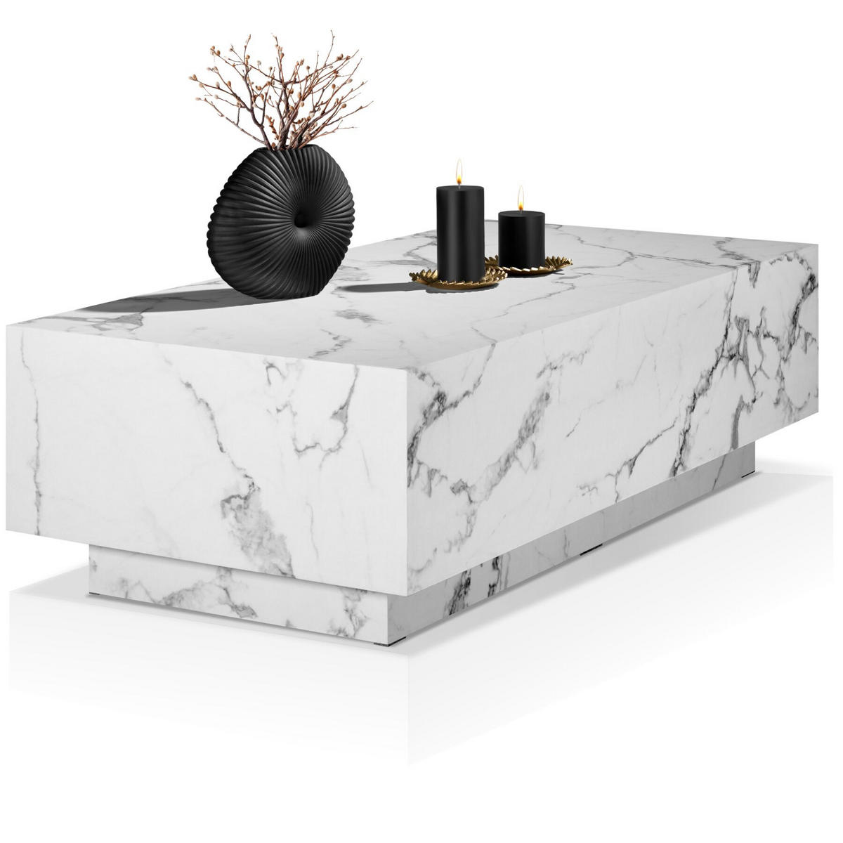 COUCHTISCH Lasley, inkl. Bodenschoner, Belastbarkeit 45 kg, Marmor Optik weiß - Weiß, Holz (60/120/35cm) - tectake