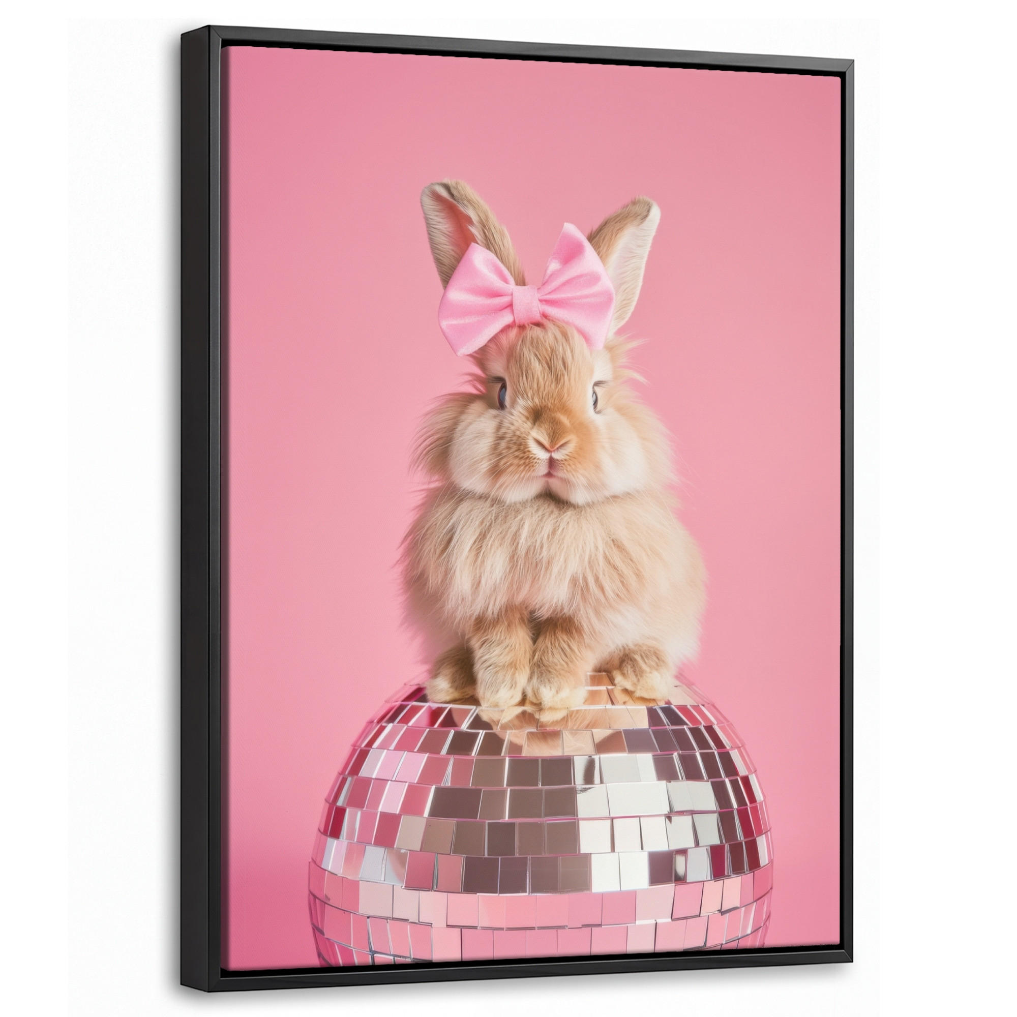 LEINWAND Bilder mit Rahmen - Schleife - Discoball - Kaninchen - 30x40 - Pink, Textil (30/40cm) - MuchoWow