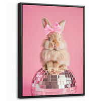 LEINWAND Bilder mit Rahmen - Schleife - Discoball - Kaninchen - 30x40 - Pink, Textil (30/40cm) - MuchoWow