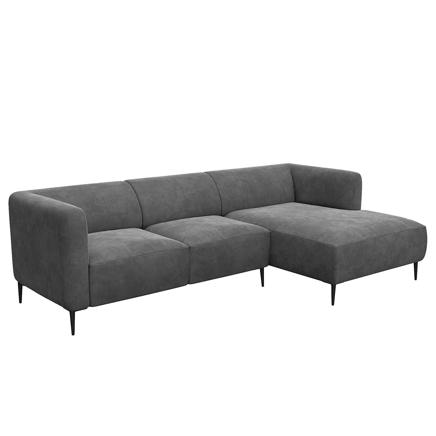 2,5-SITZER ECKSOFA mit Longchair - Schwarz/Grau, Textil/Metall (271/148cm) - home24