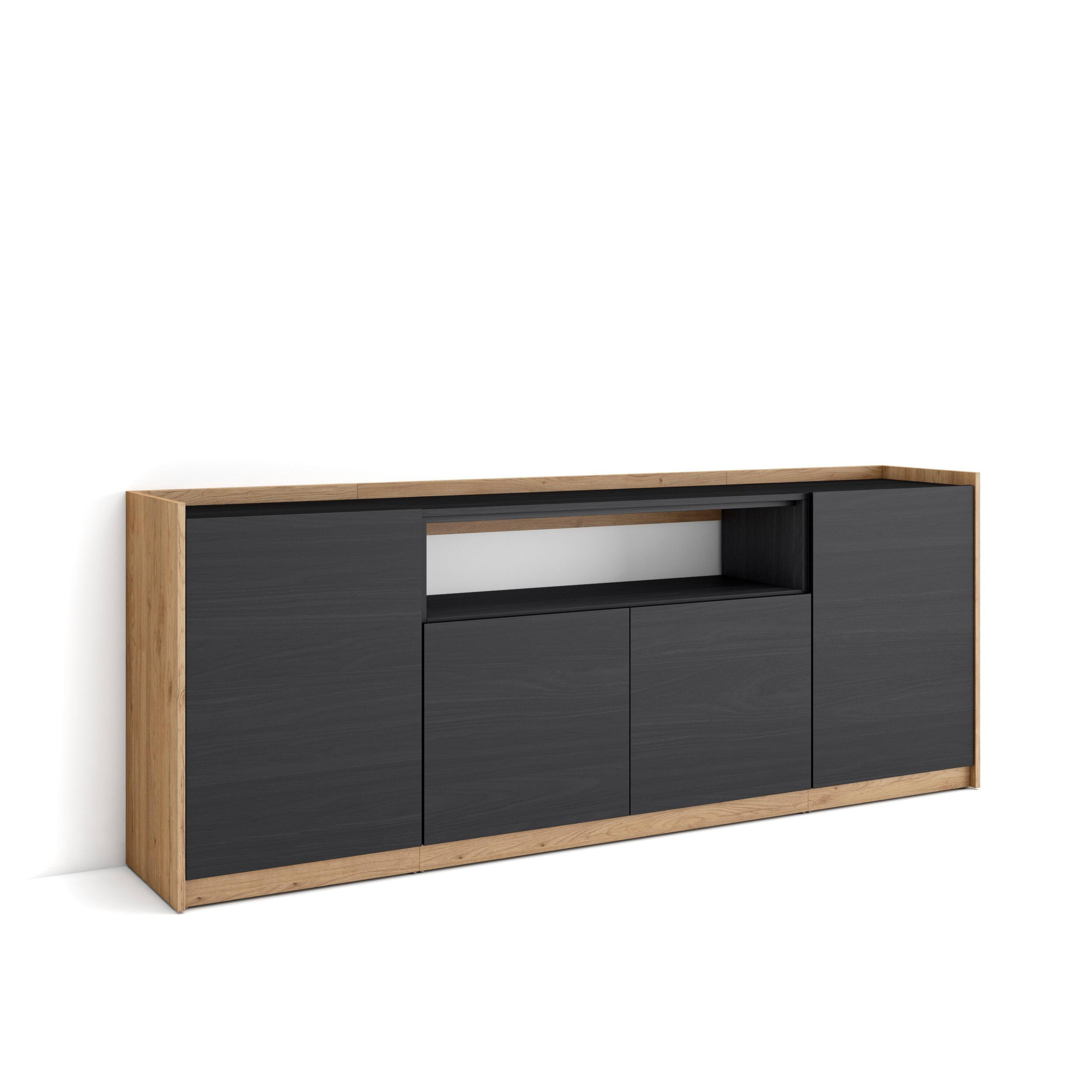 SIDEBOARD, Highboard, Schwarz Eiche, 207/37/80cm - Schwarz, Holzwerkstoff (207/80/37cm) - Skraut Home