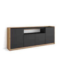 SIDEBOARD, Highboard, Schwarz Eiche, 207/37/80cm - Schwarz, Holzwerkstoff (207/80/37cm) - Skraut Home