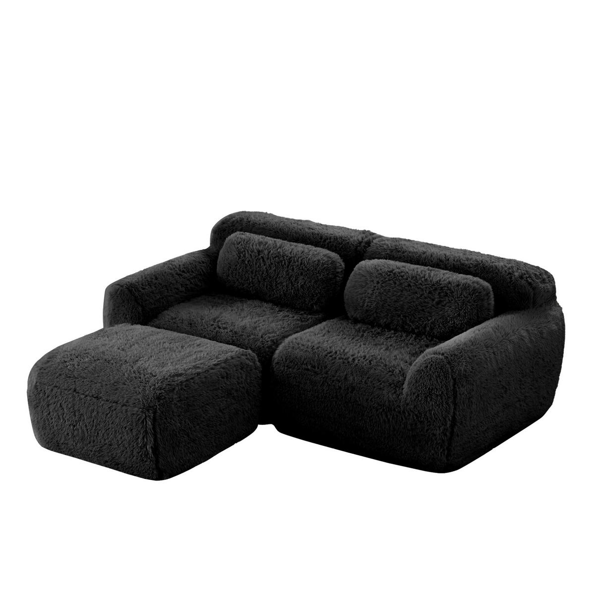 2-SITZER 204/179/73 cm schwarz aus Plüsch modular in L-Form als 2-Sitzer - Schwarz, Textil (179/73/204cm) - OKWISH