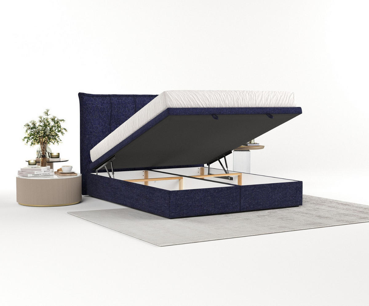 POLSTERBETT Liano mit Stauraum 120/200 cm Marineblau im Alta Stoff - Schwarz/Dunkelblau, Holz/Holzwerkstoff (120/200cm) - AltaBeds