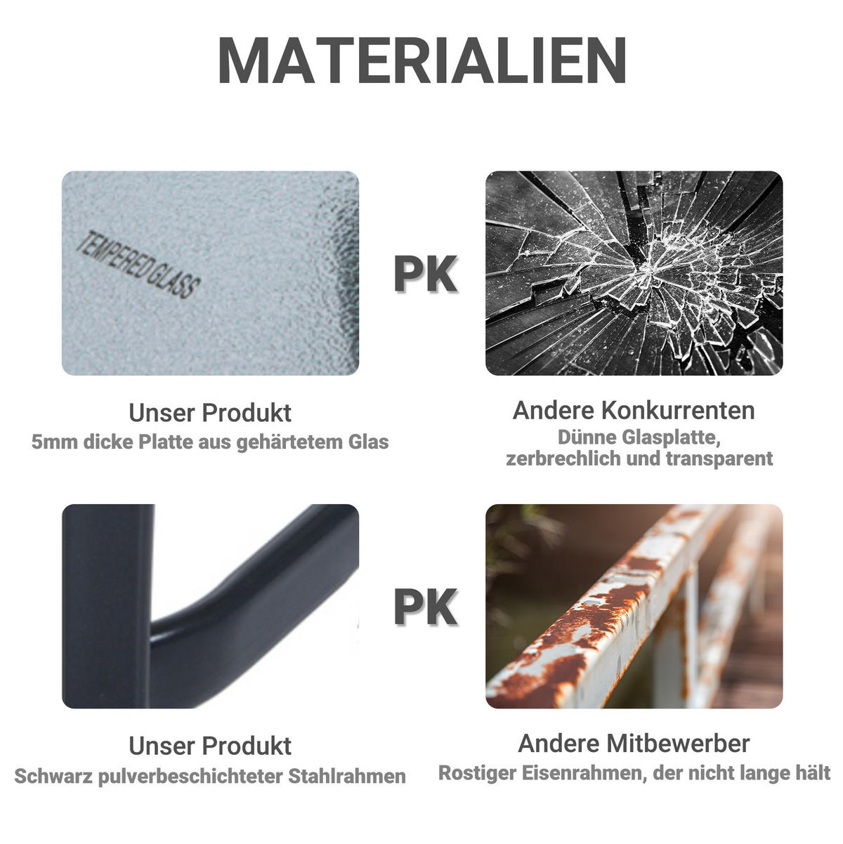 GARTENTISCH aus Metall 68,5x68,5x84 cm Schwarz mit gehärteter Glasplatte - Naturfarben, Metall (68.5/68.5/84cm) - Modfu