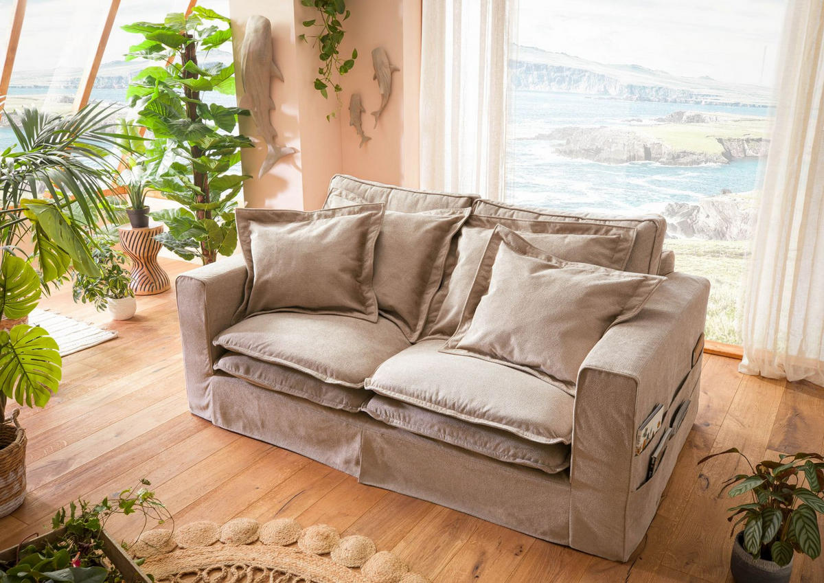 HUSSENSOFA 2-Sitzer 196x108x76 beige KINGSTON - Beige, Textil (196/76/108cm) - Massivmoebel24