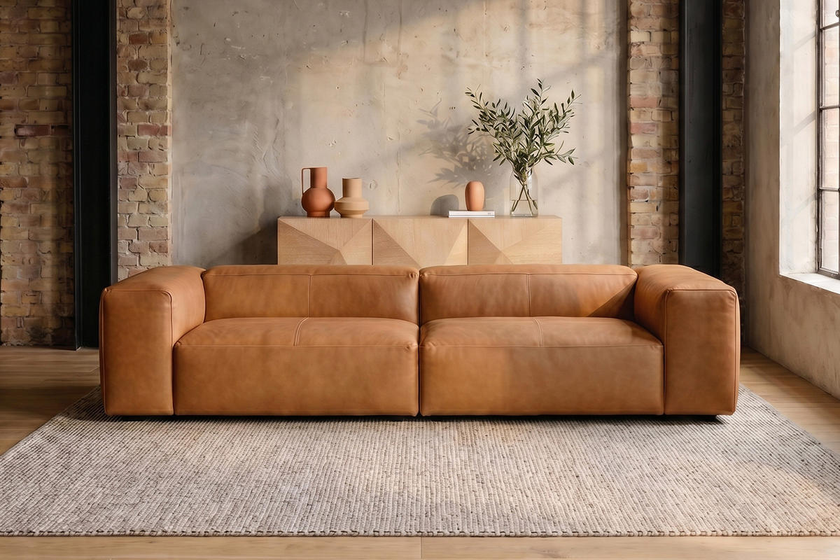 SOFA CELESTE Braun Leder - Dunkelbraun/Schwarz, Leder/Kunststoff (302/72/114cm) - KAWOLA