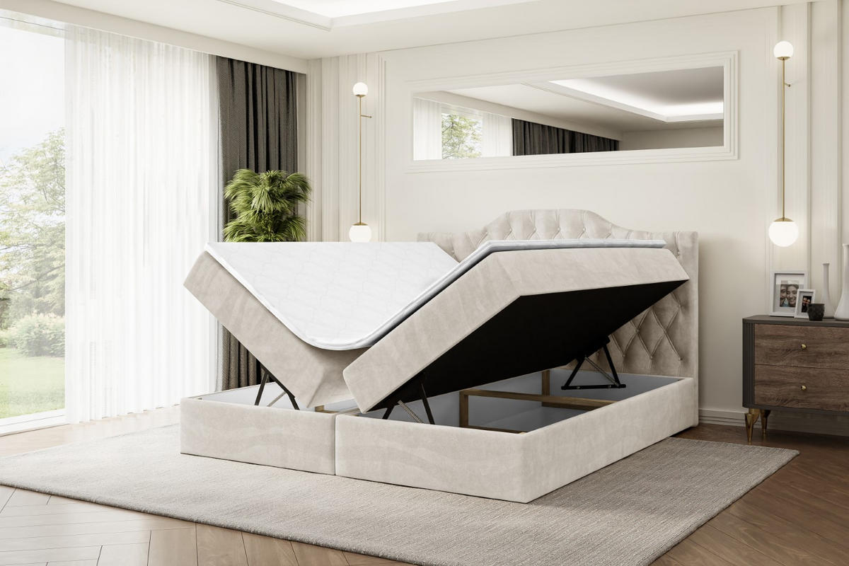 BOXBETT mit Matratze H4 und Lattenrost - VILA-1 - 160x200 cm - H4 - Ecru - Ecru, Holzwerkstoff (160/200cm) - ALTDECOR