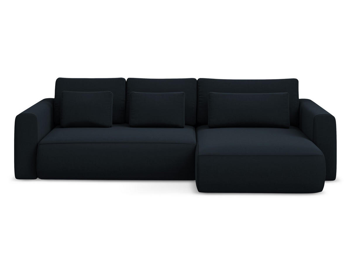 ECKSOFA mit Schlaffunktion Samt Stoff Blau - Blau/Schwarz, Kunststoff/Textil (278/149cm) - Makamii