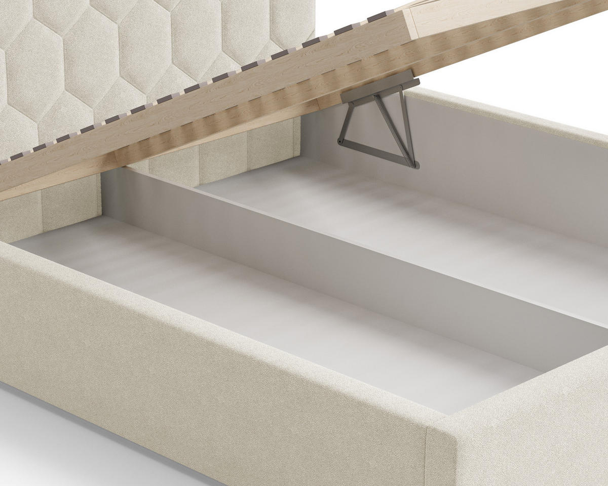 POLSTERBETT 02 160 x 200 cm – Casa – Bett mit Federmechanismus und Stauraum - Creme, Holz (160/200cm) - ROYAL24_MARKT