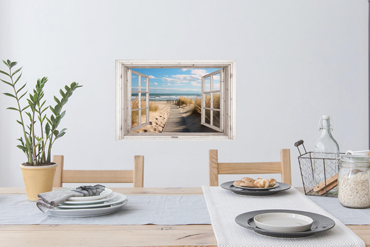 WANDTATTOO Fenster - Meer - Küste - Natur - Ausblick - Strand - Wattenmeer 60x40 cm - Beige, Kunststoff (60/40/0.1cm) - MuchoWow